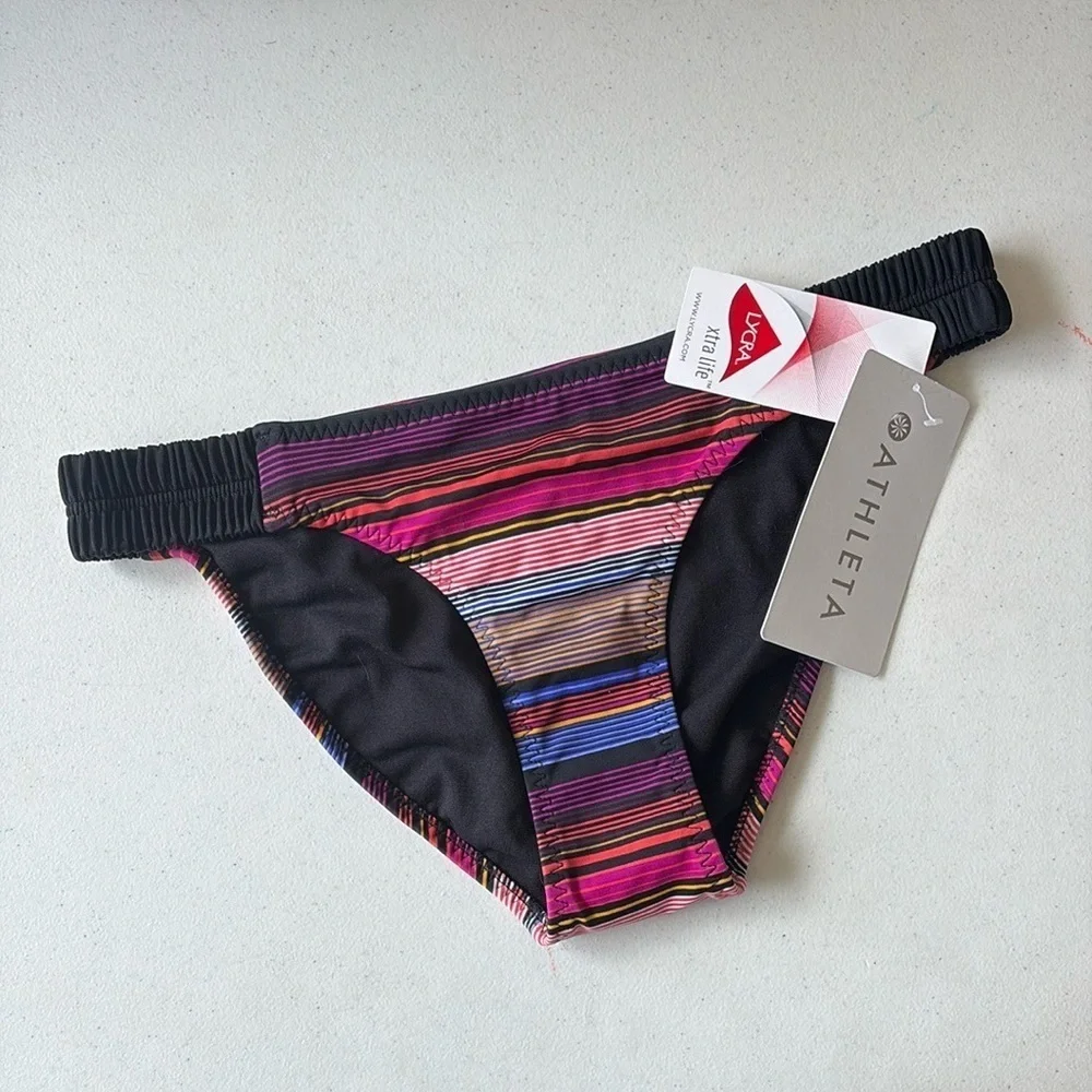 Athleta Capri Stripe Side Smocked Bikini Bottom XS NEW!